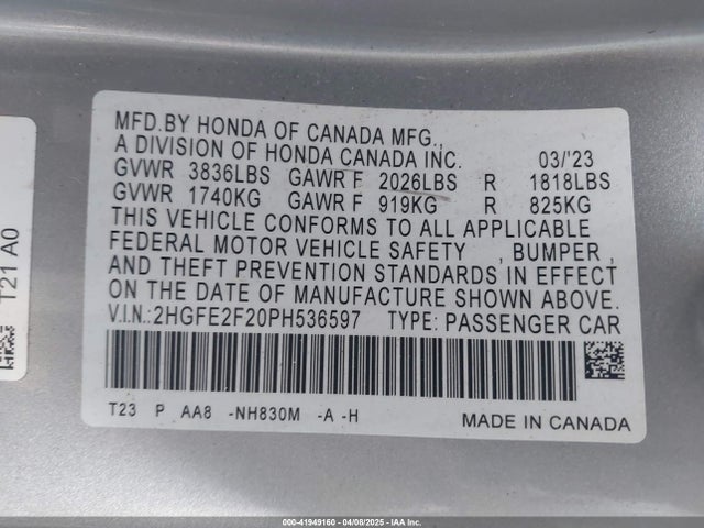 Honda k20c2 2023 2HGFE2F20PH536597 Image 9