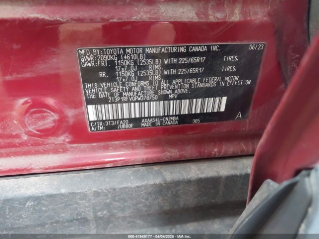 2T3P1RFV0PW378750 Toyota Rav4 Xle