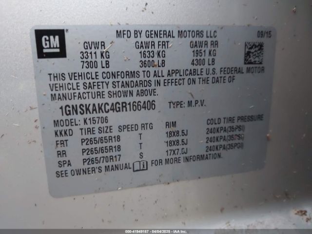 1GNSKAKC4GR166406 Chevrolet Tahoe Ls