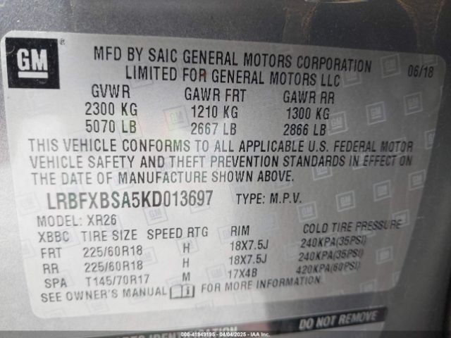 LRBFXBSA5KD013697 Buick Envision Fwd Preferred