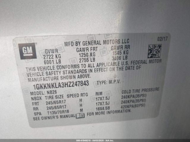 1GKKNKLA3HZ247843 GMC Acadia Sle-1