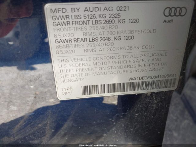WA1DECF3XM1085641 Audi Q3 Premium 45 Tfsi S Line Quattro Tiptronic