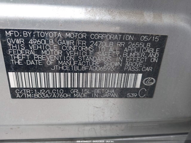 JTHCE1BL8FA006593 Lexus Gs 350 Crafted Line