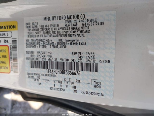 1FA6P0HD8E5356676 Ford FUSION SE