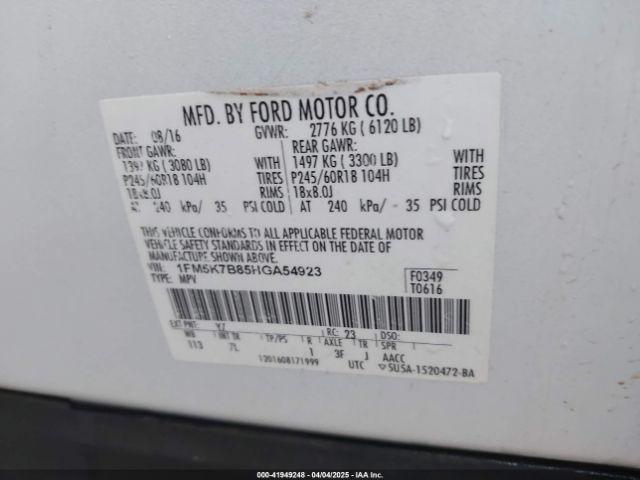 1FM5K7B85HGA54923 Ford 3.5l ti-vct