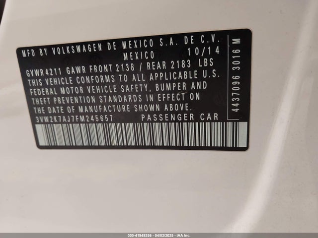 3VW2K7AJ7FM245657 Volkswagen Jetta 2.0l S