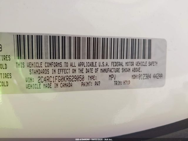 2C4RC1FG0KR629050 Chrysler Pacifica Touring Plus