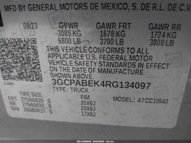3GCPABEK4RG134097 Chevrolet Silverado 1500 2wd  Short Bed Custom