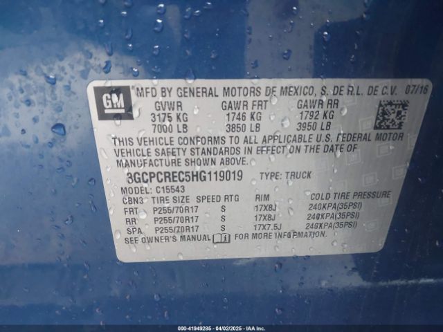3GCPCREC5HG119019 Chevrolet Silverado 1500 1lt