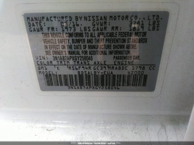 3N1AB7APXGY258046 Nissan 2016