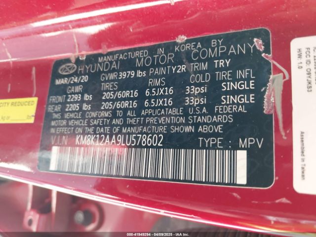 KM8K12AA9LU578602 Hyundai Kona Se