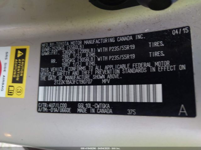 2T2ZK1BA3FC190707 Lexus RX 350