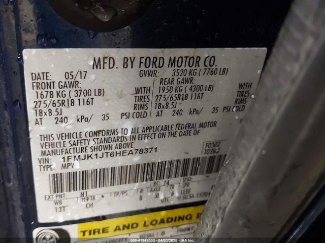 1FMJK1JT6HEA78371 Ford Expedition El Xlt