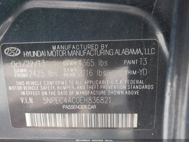 5NPEC4AC0EH836821 Hyundai Sonata Se/limited