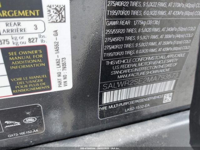 SALWR2SE2MA793573 Land Rover Range Rover Sport Hse Dynamic