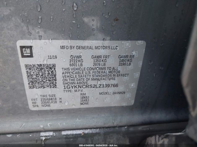 1GYKNCRS2LZ139766 Cadillac Xt5 Fwd Premium Luxury