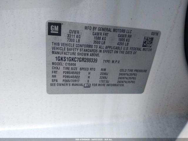 1GKS1GKC7GR288339 GMC Yukon Xl Slt