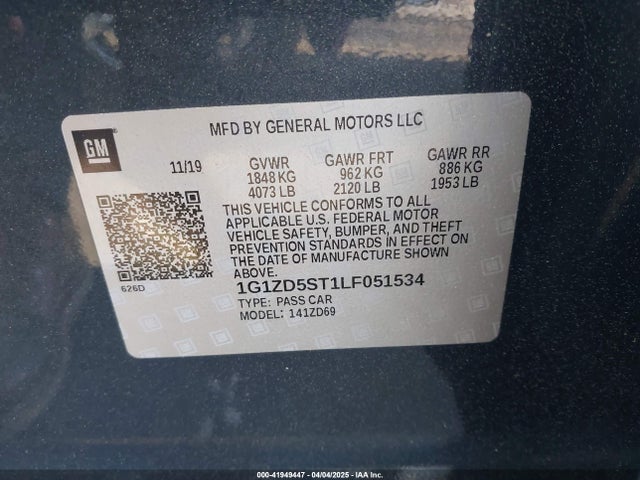 1G1ZD5ST1LF051534 Chevrolet Malibu Fwd Lt