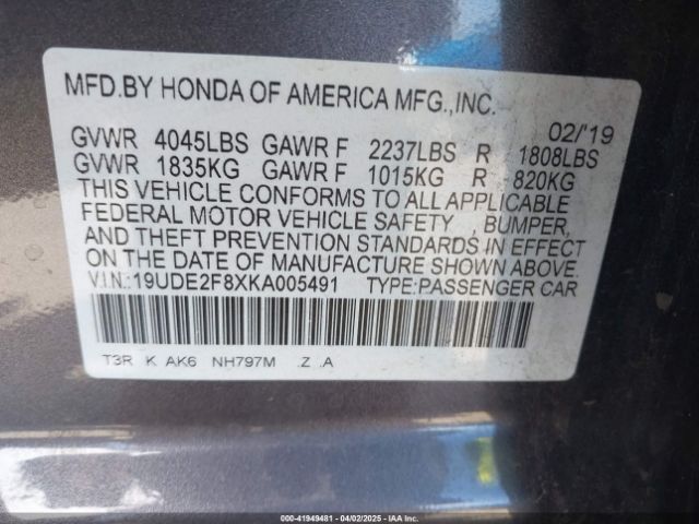 19UDE2F8XKA005491 Acura Ilx Premium   A-spec Packages/technology   A-spec Packages