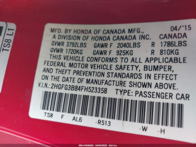 2HGFG3B84FH523358 Honda CIVIC EX