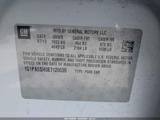 1G1PA5SH0E7126636 Chevrolet Cruze Ls Auto