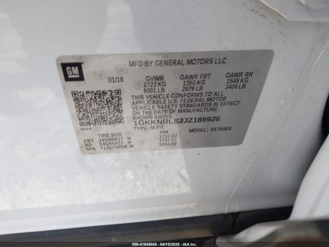 1GKKNRLS2JZ189926 GMC Acadia Sle-1