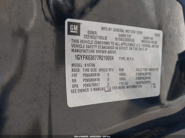 2007 CADILLAC ESCALADE 1GYFK63877R219904 Photo 8