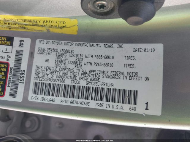 5TFEZ5CN9KX079100 Toyota Tacoma Limited