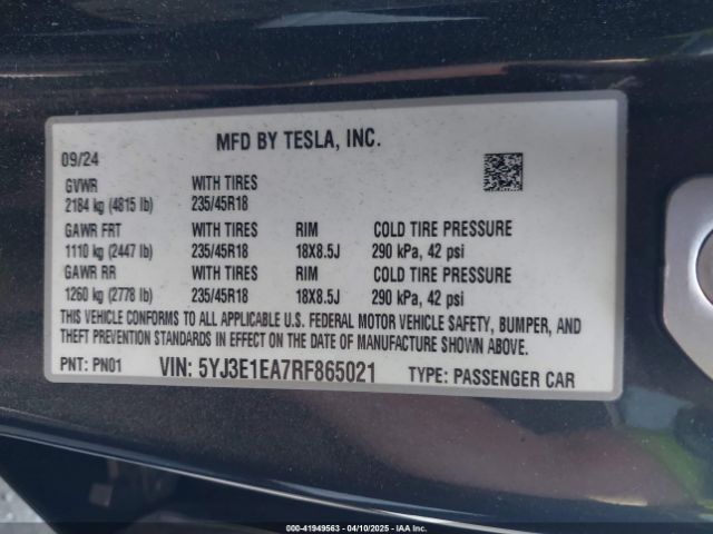 2024 TESLA MODEL 3 5YJ3E1EA7RF865021 Photo 8