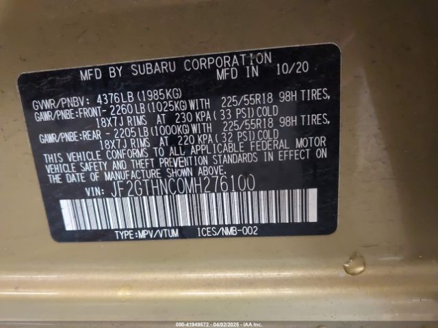 JF2GTHNC0MH276100 Subaru Crosstrek Limited