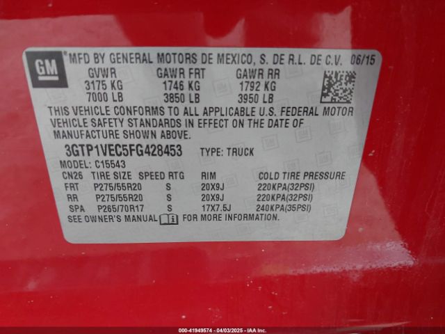 3GTP1VEC5FG428453 GMC Sierra 1500 Slt