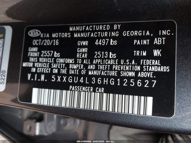 5XXGU4L36HG125627 KIA OPTIMA EX