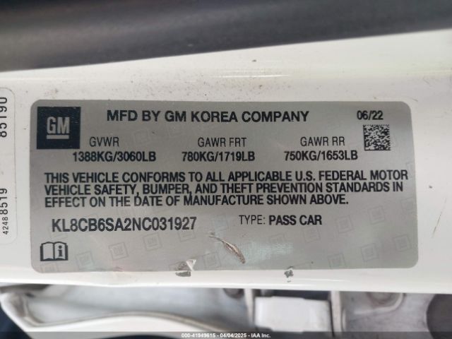 KL8CB6SA2NC031927 Chevrolet Spark Fwd Ls Automatic