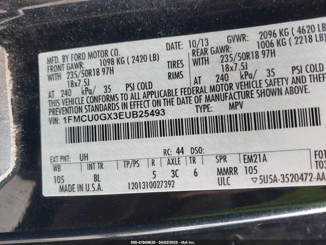 1FMCU0GX3EUB25493 Ford ESCAPE SE