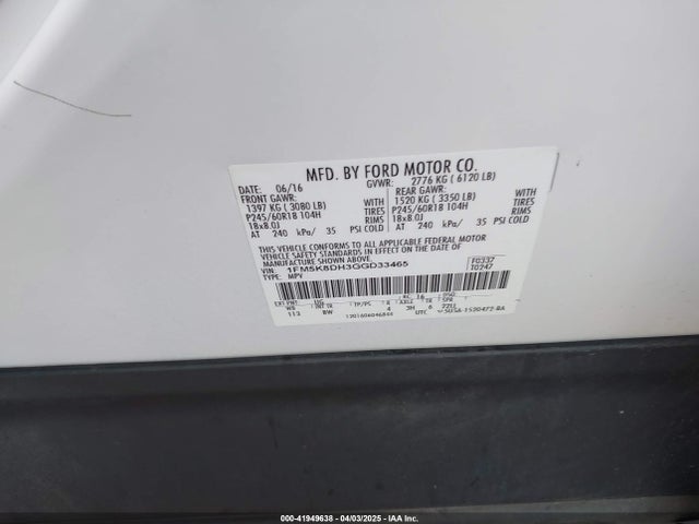 1FM5K8DH3GGD33465 Ford EXPLORER XLT