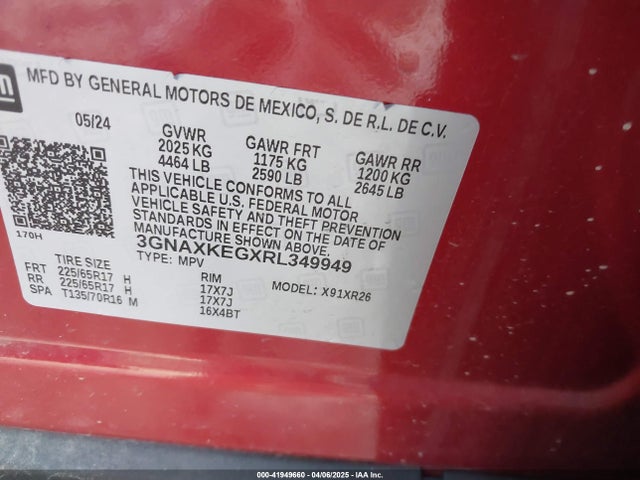 3GNAXKEGXRL349949 Chevrolet Equinox Fwd Lt