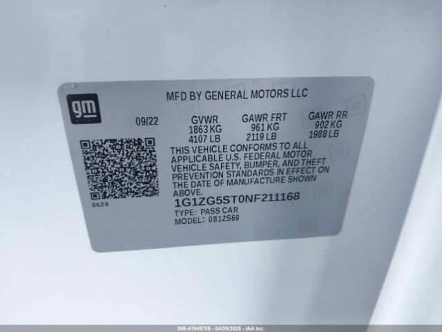 1G1ZG5ST0NF211168 Chevrolet Malibu Fwd Rs