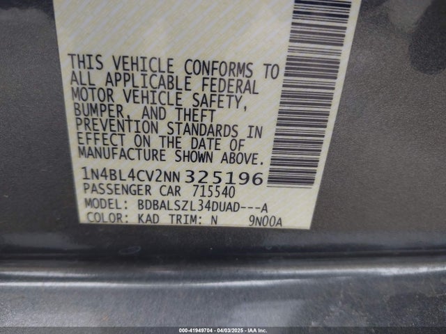 1N4BL4CV2NN325196 Nissan Altima Sr Fwd
