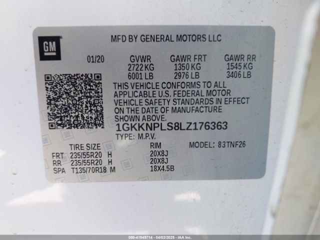 1GKKNPLS8LZ176363 GMC Acadia Fwd Denali