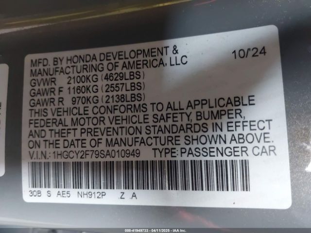 1HGCY2F79SA010949 Honda Accord Hybrid Sport-l