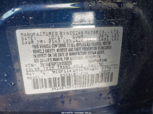 3N1AB7AP7JY208339 Nissan SENTRA S