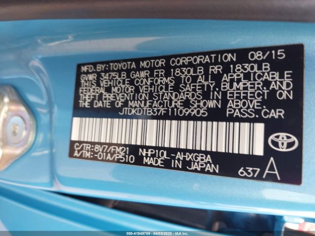 JTDKDTB37F1109905 Toyota Prius C Four/one/three/two