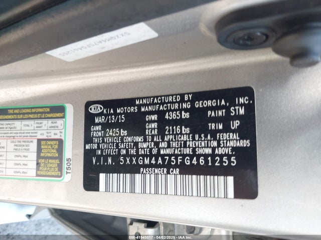 5XXGM4A75FG461255 KIA Optima Lx