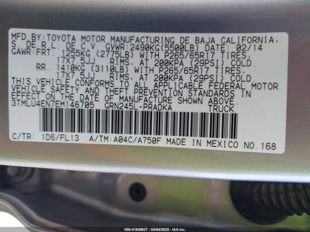 3TMLU4EN7EM146705 Toyota Tacoma Base V6