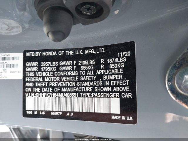 SHHFK7H64MU408691 Honda CIVIC EX