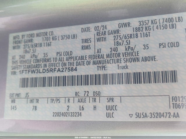 1FTFW3LD5RFA27584 Ford F-150 Xlt