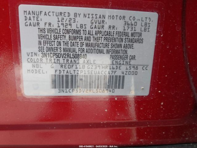 3N1CP5DV2RL508940 Nissan Kicks Sr Xtronic Cvt