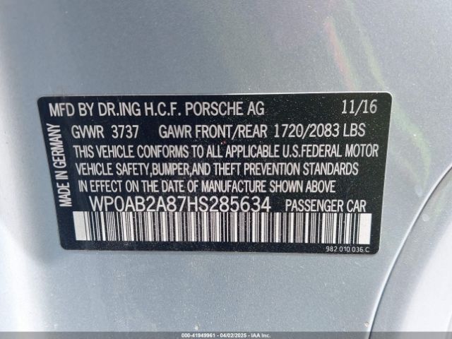 2017 PORSCHE 718 CAYMAN WP0AB2A87HS285634 Photo 8