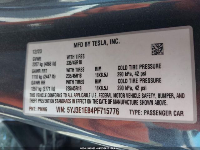 2023 TESLA MODEL 3 5YJ3E1EB4PF715776 Photo 8
