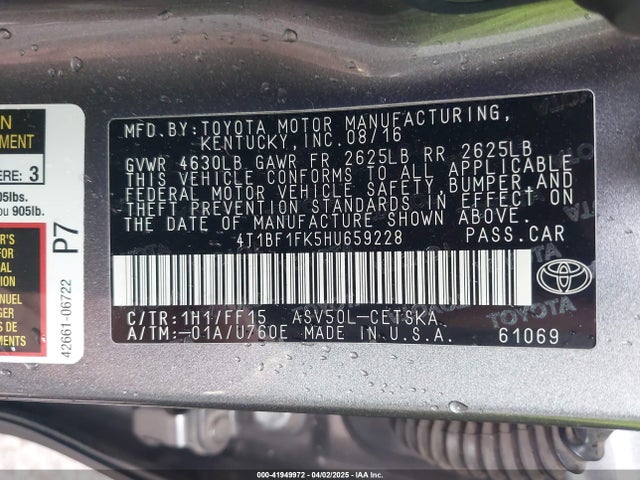 Toyota CAMRY SE 2017 4T1BF1FK5HU659228 Image 9